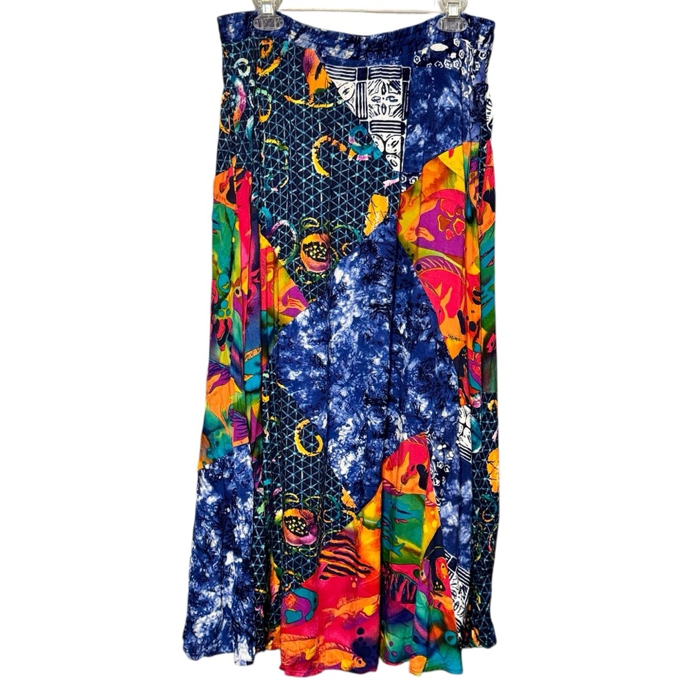 Carole Little Sport Vintage Maxi Length Tropical Fish Vibrant Quirky Skirt